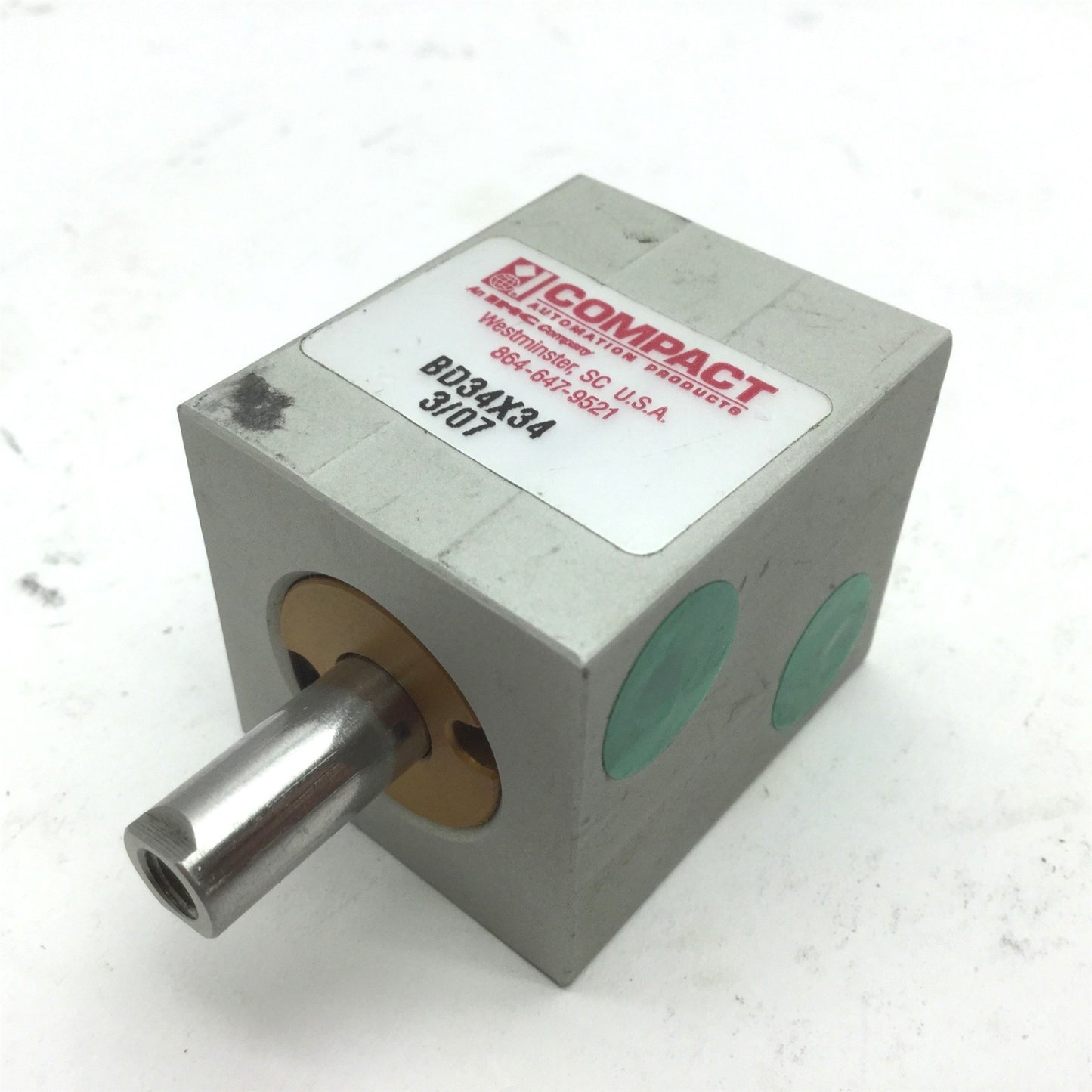 Used Compact BD34X34 Pneumatic Double Rod Cylinder Travel 3/4" Bore 3/4" 10-32 UNF