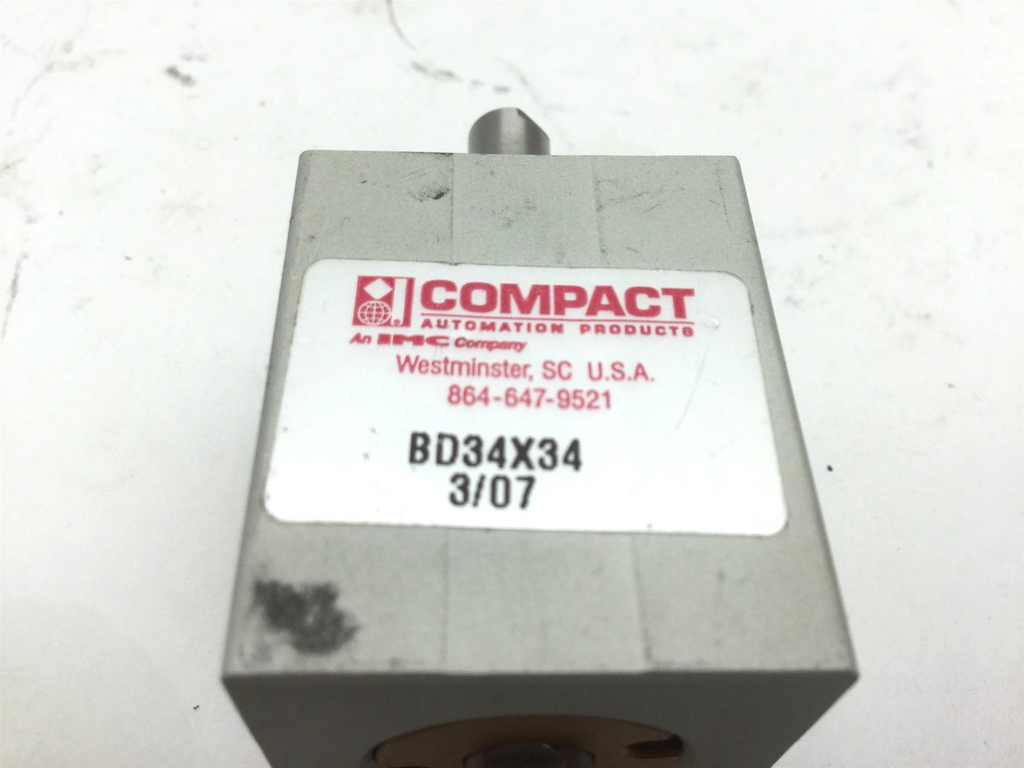 Used Compact BD34X34 Pneumatic Double Rod Cylinder Travel 3/4" Bore 3/4" 10-32 UNF