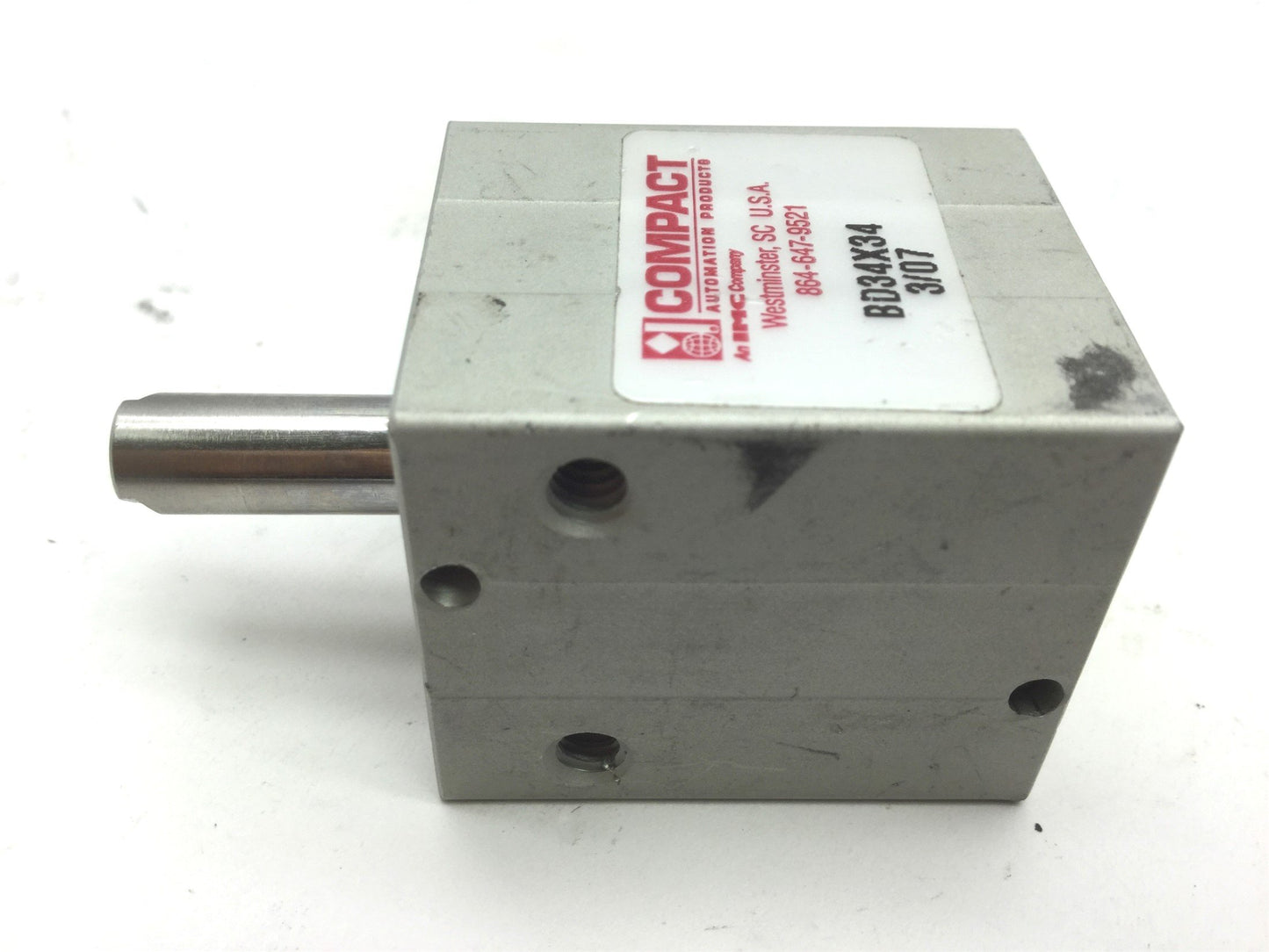 Used Compact BD34X34 Pneumatic Double Rod Cylinder Travel 3/4" Bore 3/4" 10-32 UNF
