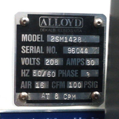 Used Alloyd 2SM1428 Medical Shuttle Tray Sealer 2-8" Tools 14 x 28" 2.5Ton ø3 208VAC