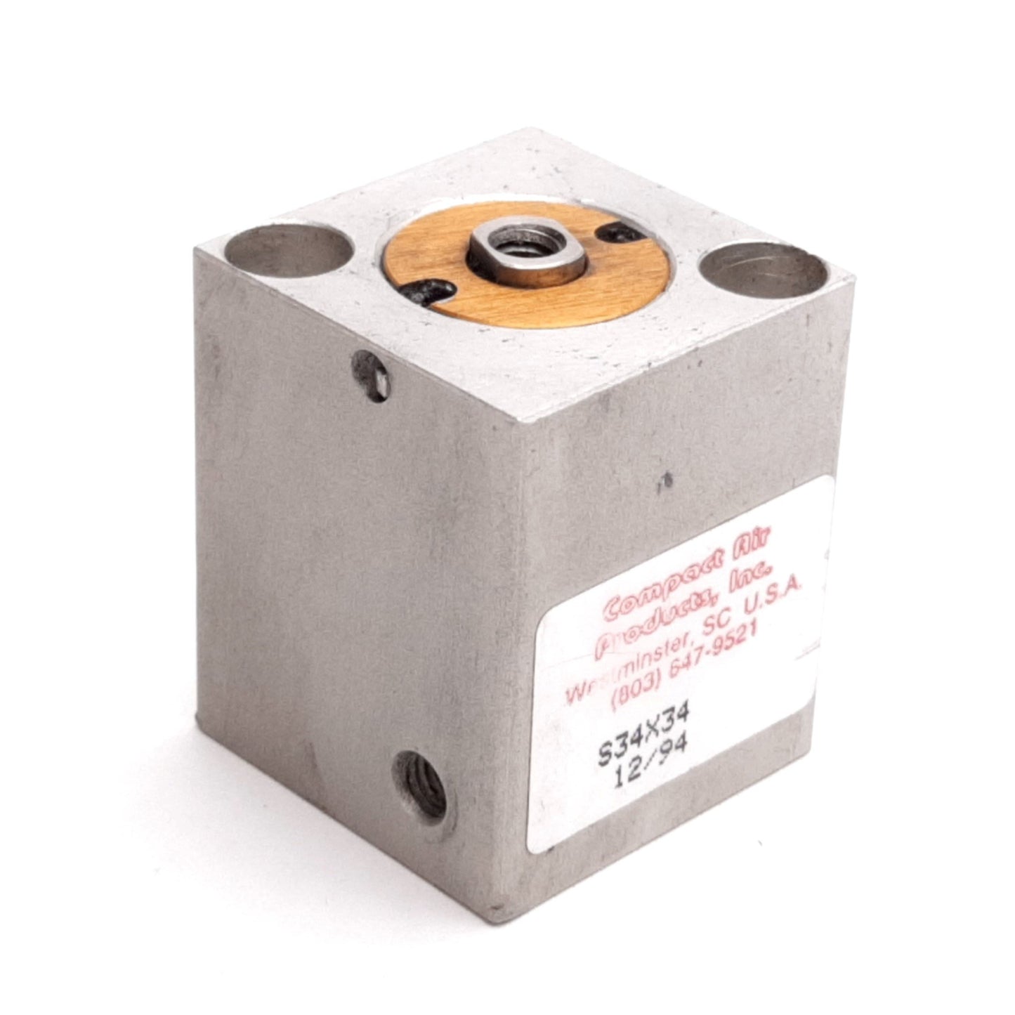 Used Compact S34X34 Pneumatic Cylinder, Bore: 0.75", Stroke: 0.75", Ports: 10-32UNF