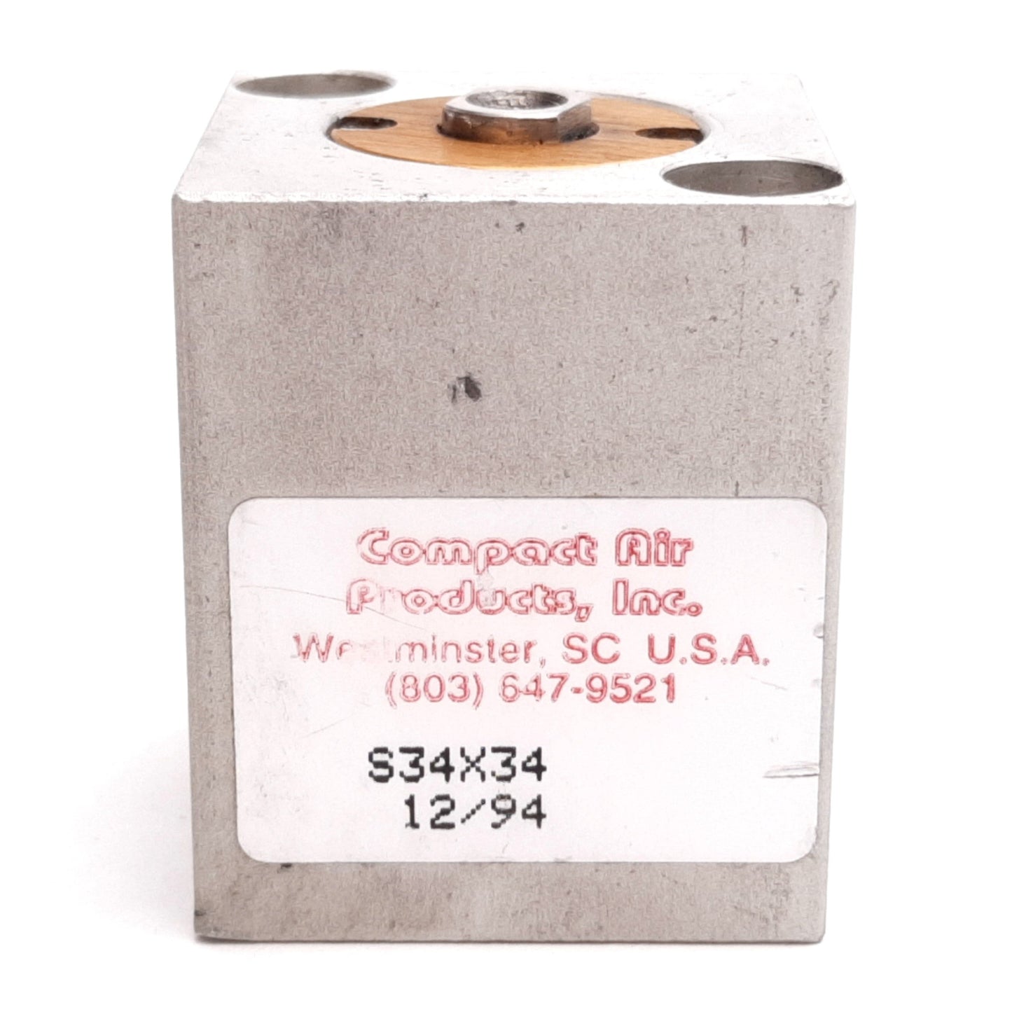 Used Compact S34X34 Pneumatic Cylinder, Bore: 0.75", Stroke: 0.75", Ports: 10-32UNF