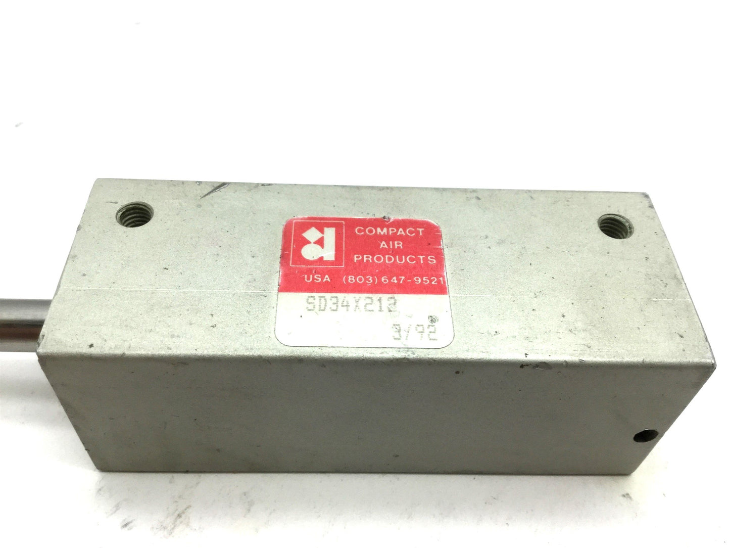 Used Compact SD34X212 Pneumatic Double End Cylinder 10-32UNF, Travel: 2.5", Bore 3/4"