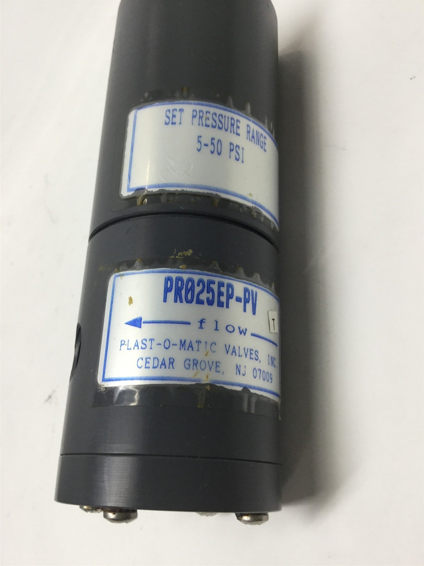Used Plast-O-Matic PR025EP-PV Pressure Regulator Valve, PVC, 1/4" NPT, 5-50 PSI