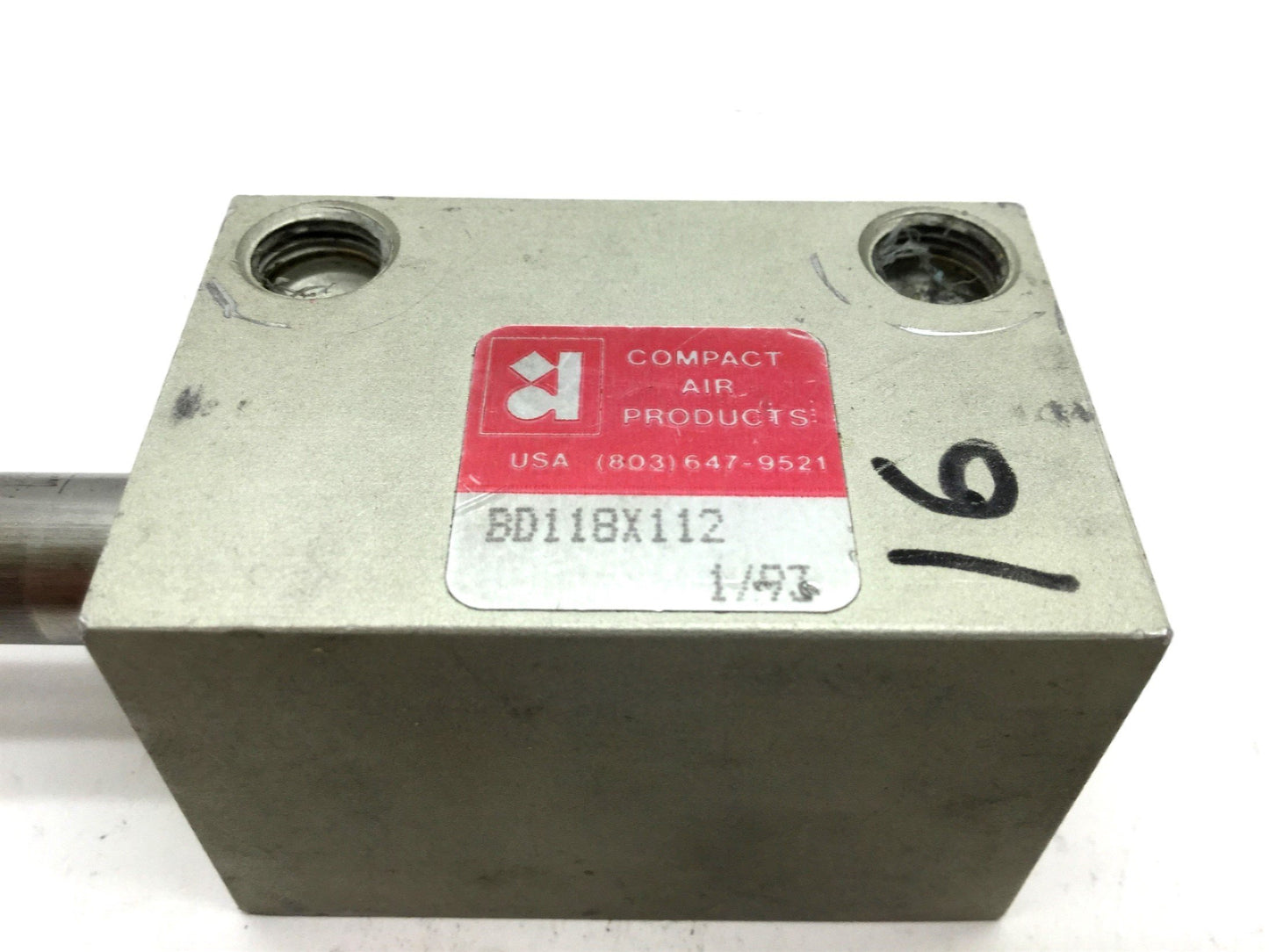 Used Compact BD118X112 Pneumatic Double Rod Cylinder Travel 1.5" 1/8" NPT Bore 1-1/8"