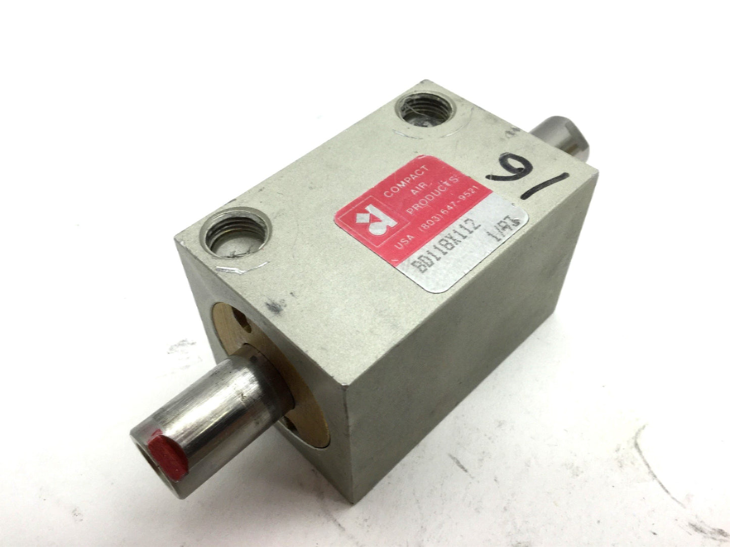 Used Compact BD118X112 Pneumatic Double Rod Cylinder Travel 1.5" 1/8" NPT Bore 1-1/8"