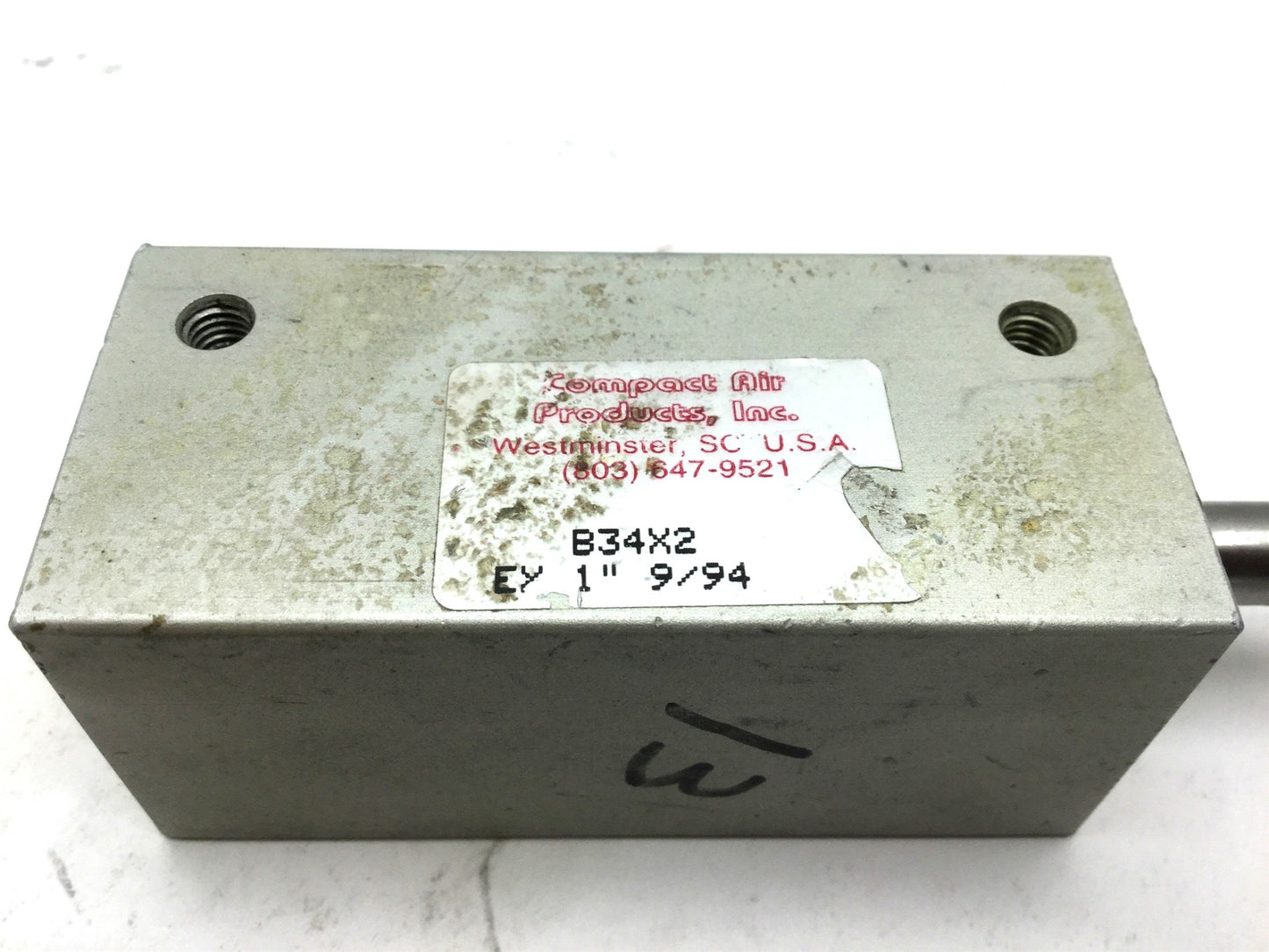 Used Compact B34X2-EX1 Pneumatic Cylinder 10-32 UNF Travel 2" Bore 3/4", Rod: 5/16"