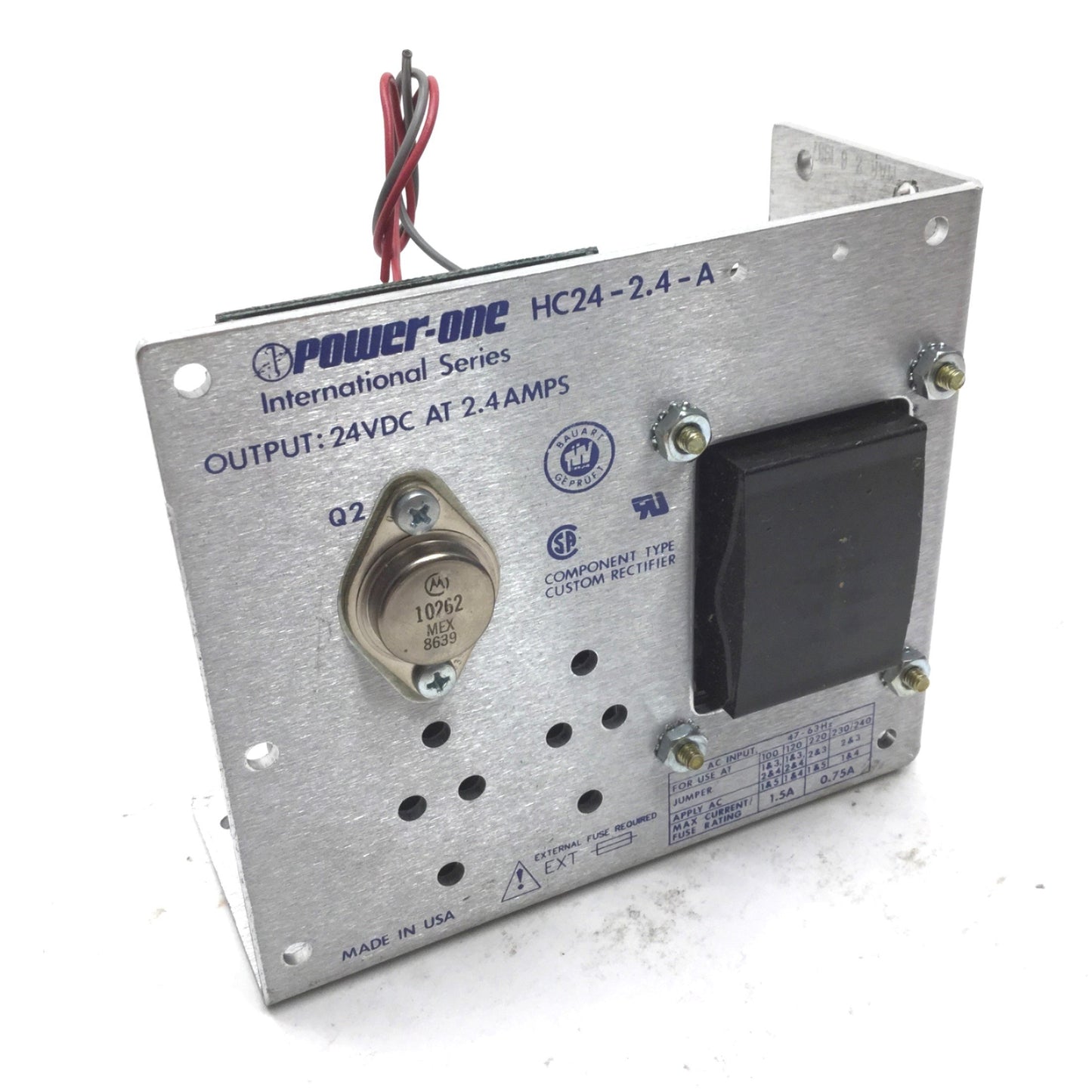 Used Power One HC24-2.4-A Power Supply, In: 100-240VAC 1.5-0.75A, Out: 24VDC 2.4A