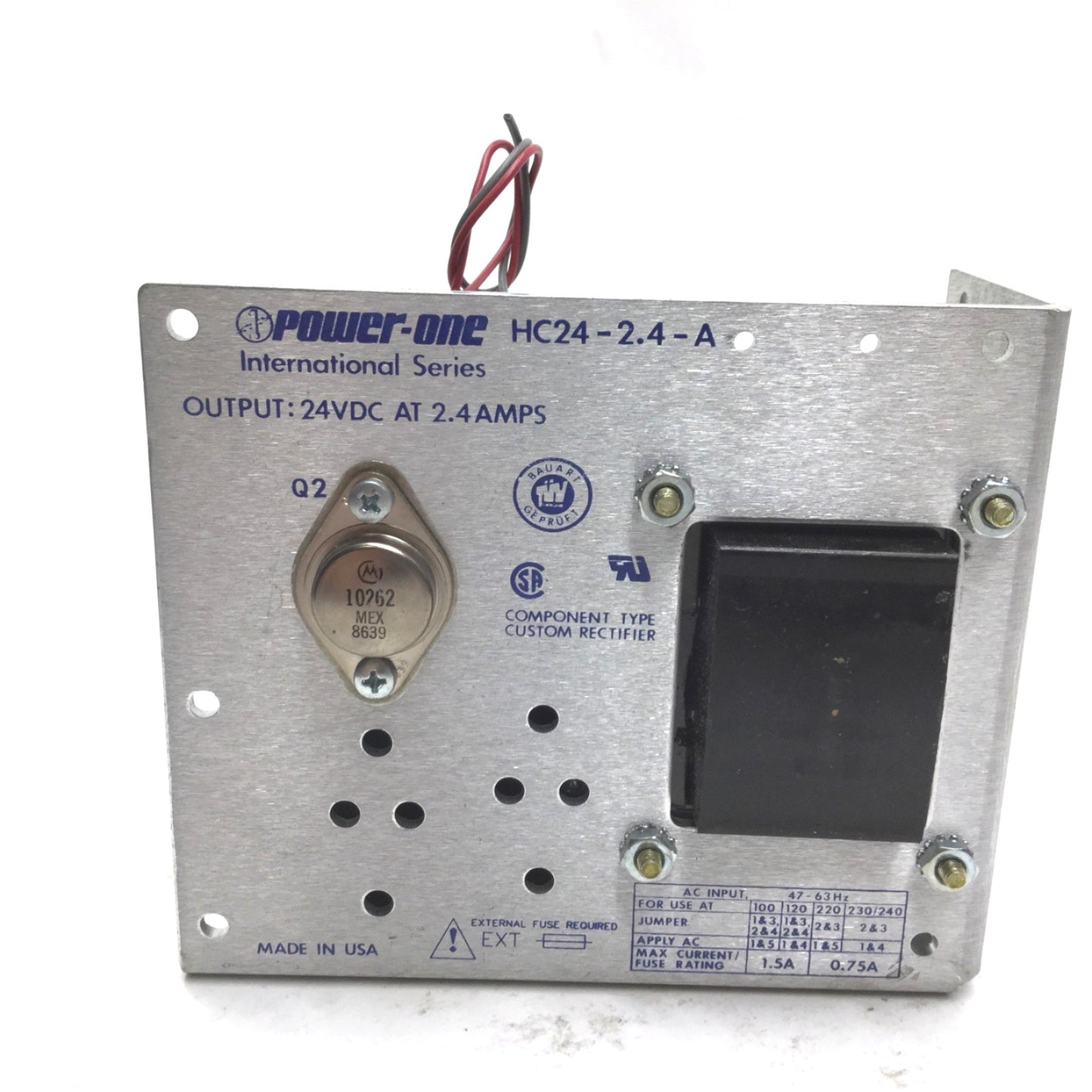 Used Power One HC24-2.4-A Power Supply, In: 100-240VAC 1.5-0.75A, Out: 24VDC 2.4A