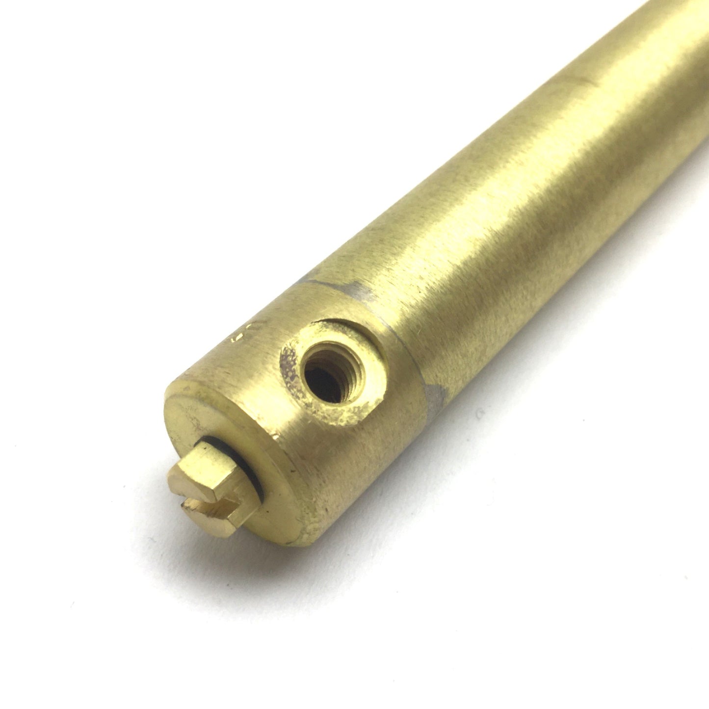 Used Clippard 9SD-5T Brass Cylinder, Bore: 9/16", Stroke: 5", Ports: 10-32, 125psi
