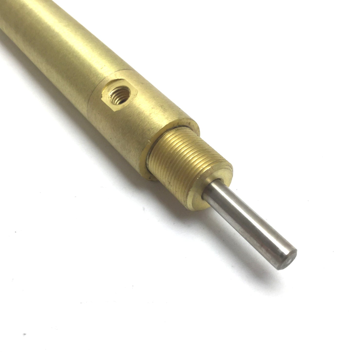 Used Clippard 9SD-5T Brass Cylinder, Bore: 9/16", Stroke: 5", Ports: 10-32, 125psi
