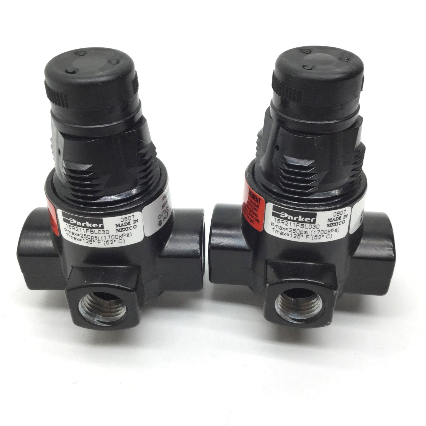Used Lot of 2 Parker 15R211FBL030 Pneumatic Regulator Max Outlet: 30psi, 1/4" NPT