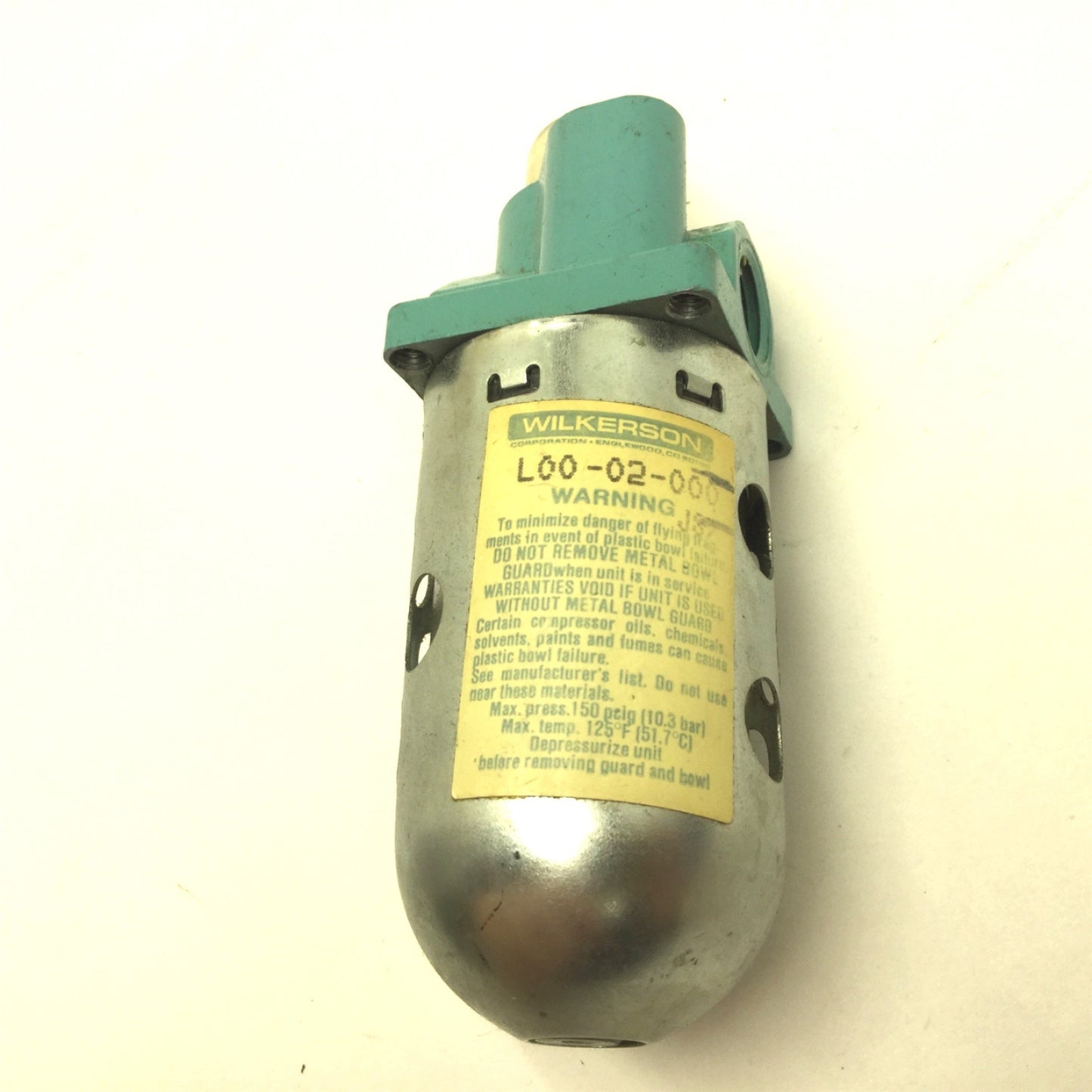 Used Wilkerson L00-02-000 Lubricator, 1/4" NPT, Max Pressure: 150psi, Max Temp: 125°F