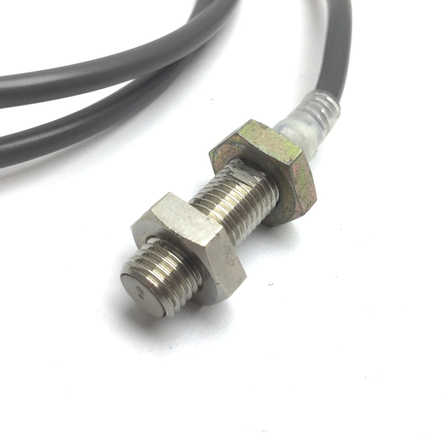 Used Omron E2E-X1R5E2 Proximity Sensor, Range: 1.5mm, Barrel: M8, 12-24VDC, 3' Cable