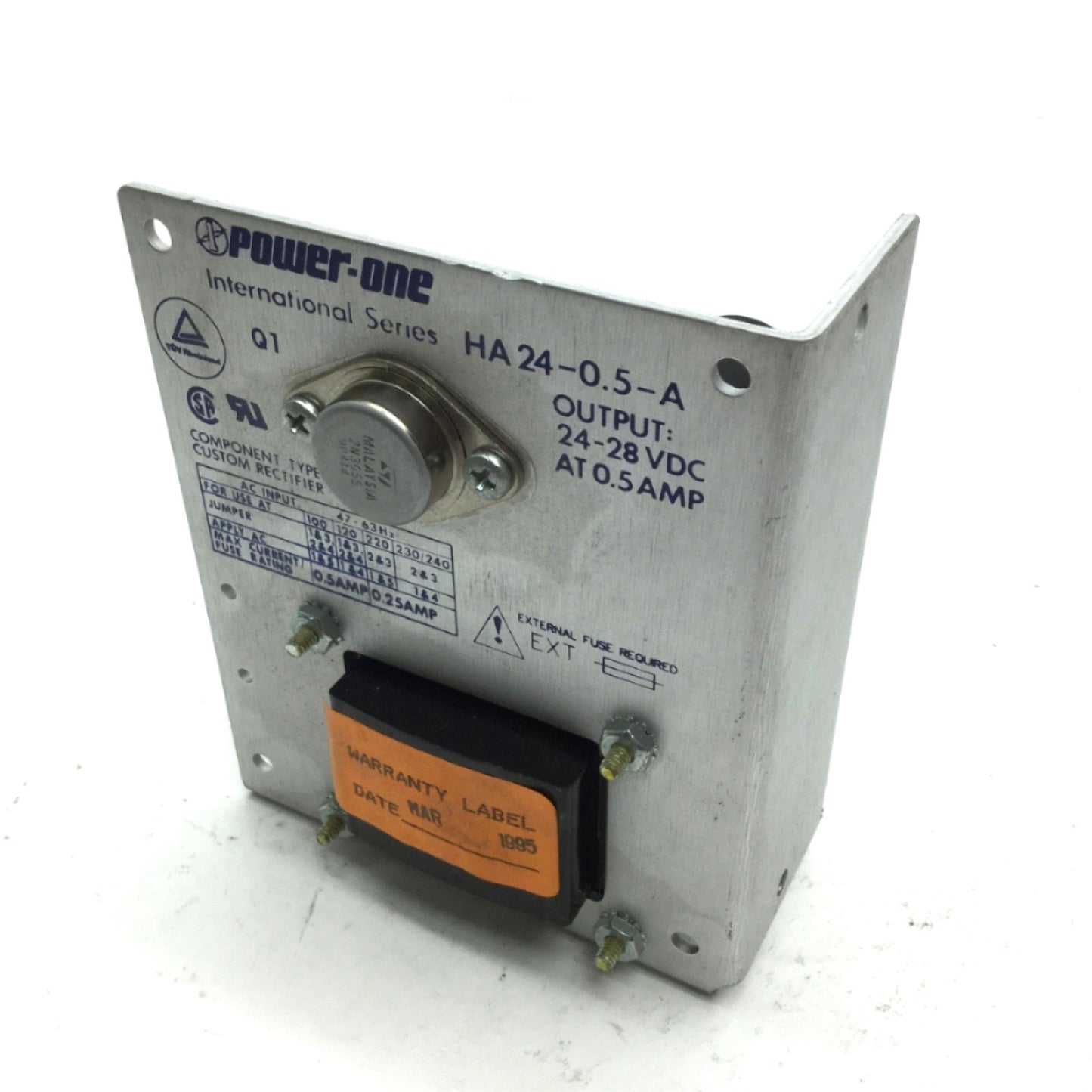 Used Power One HA24-0.5-A Power Supply, In: 100/120/220/230-240VAC Out: 24-28VDC 0.5A