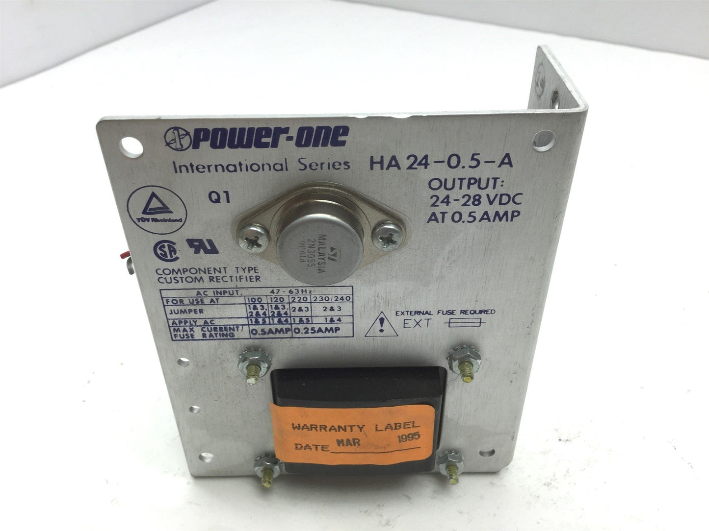 Used Power One HA24-0.5-A Power Supply, In: 100/120/220/230-240VAC Out: 24-28VDC 0.5A