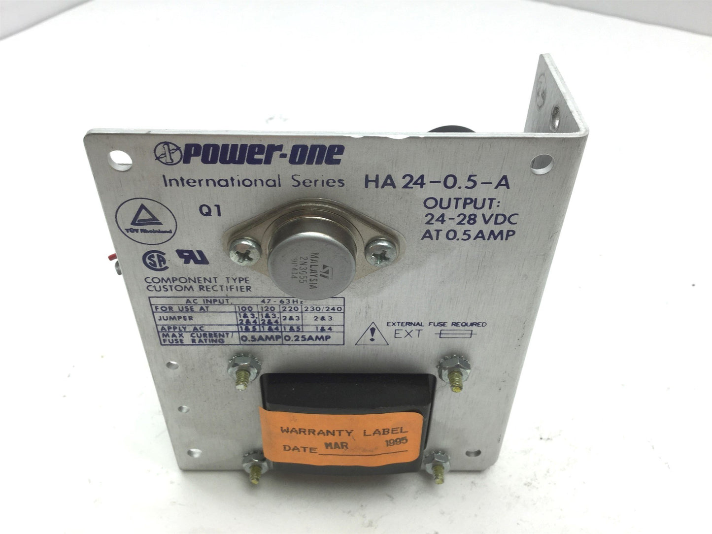 Used Power One HA24-0.5-A Power Supply, In: 100/120/220/230-240VAC Out: 24-28VDC 0.5A