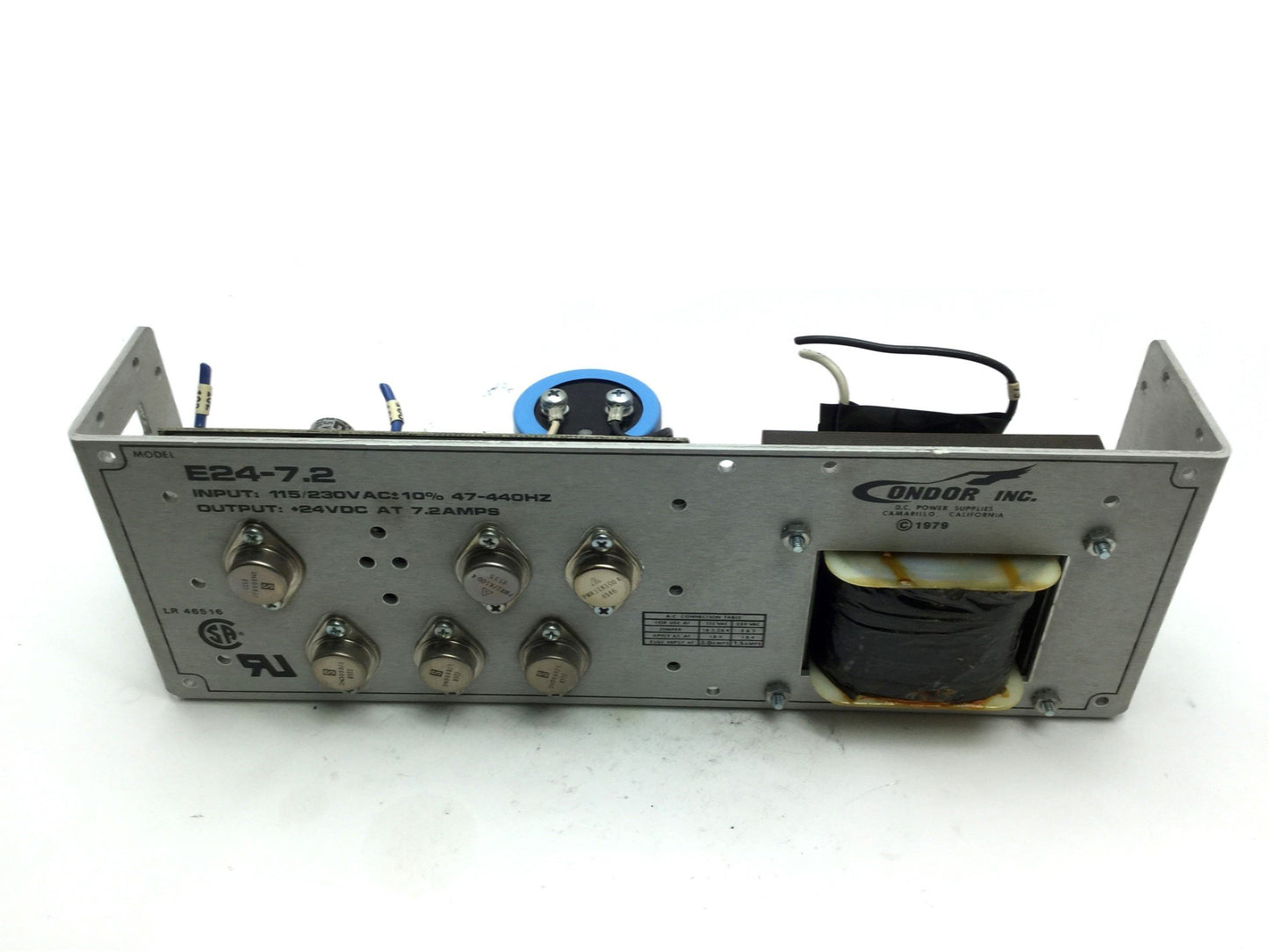 Used Condor E24-7.2 Power Supply In: 115/230VAC 47-440Hz Out: 24VDC 7.2A