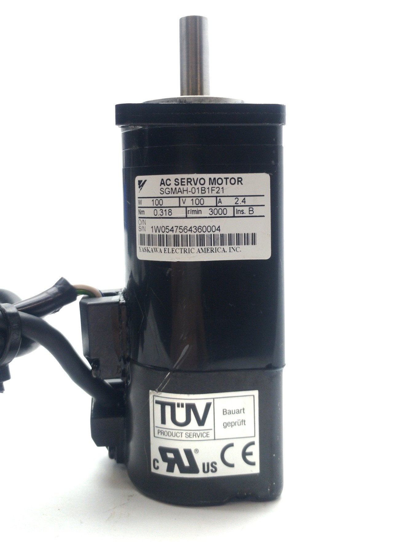 Used Yaskawa SGMAH-01A1F4C AC Servo Motor, .1kW .318Nm 8mm Shaft 3000RPM 100VAC 2.4A