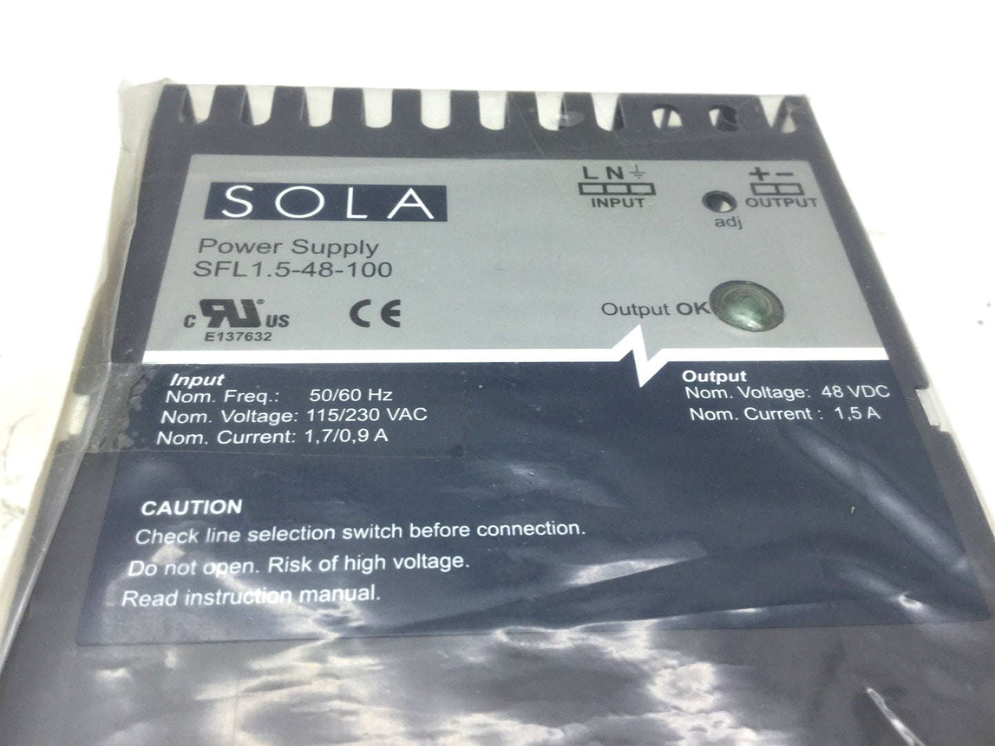 New Sola SFL 1.5-48-100 DIN Rail Mount Power Supply 115/230VAC In 48VDC 1.5A Out