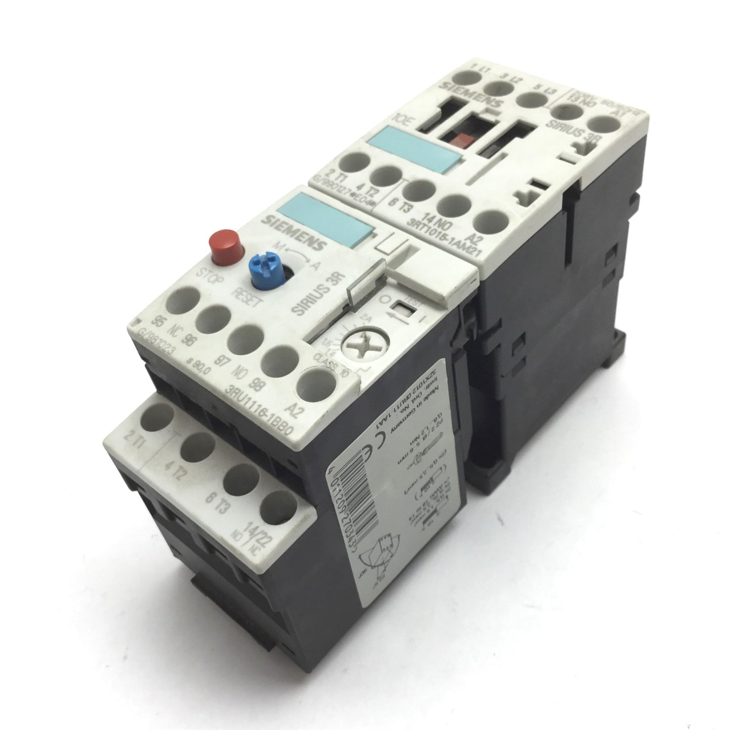 Used Siemens 3RT1015-1AM21 Contactor With 3RU1116-ABB0 Overload Relay, 3-Pole