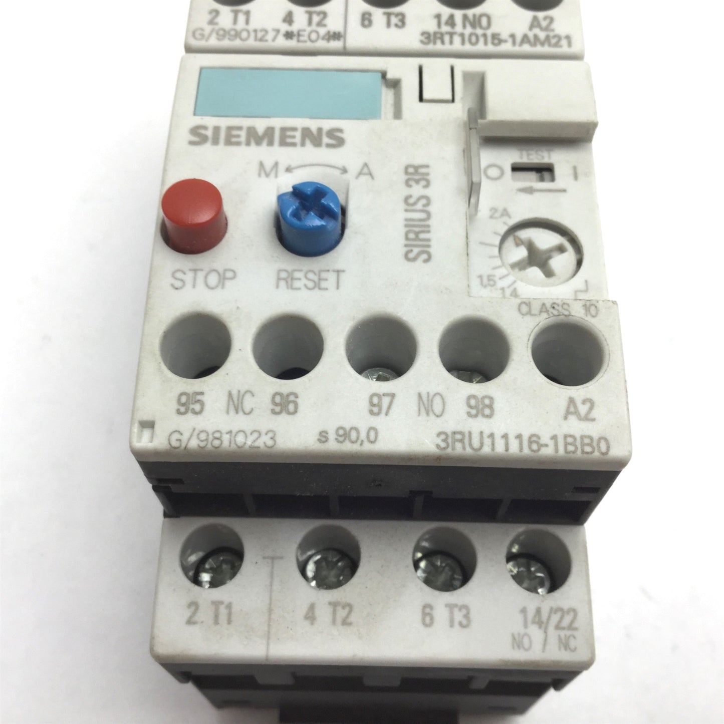 Used Siemens 3RT1015-1AM21 Contactor With 3RU1116-ABB0 Overload Relay, 3-Pole