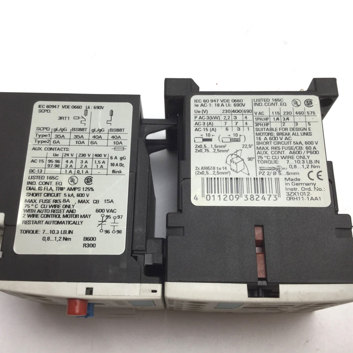Used Siemens 3RT1015-1AM21 Contactor With 3RU1116-ABB0 Overload Relay, 3-Pole