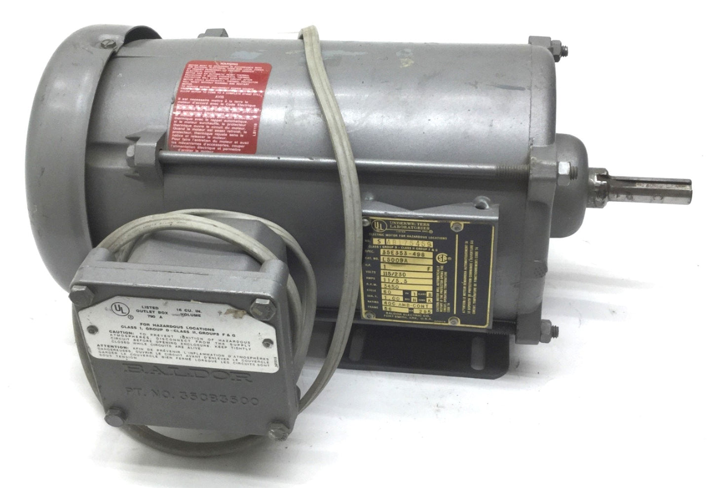 Used Baldor L5009A Electric AC Motor 1HP, 3450RPM, Voltage: 115/230, 11/5.5A