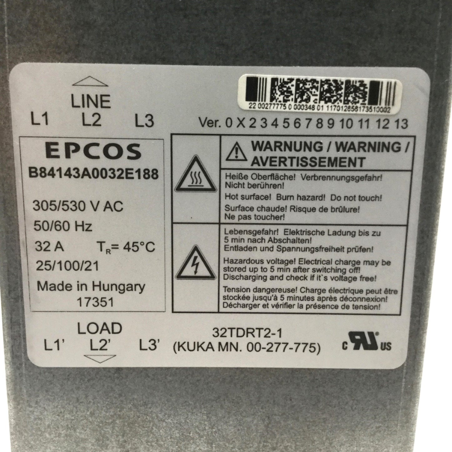New – Open box Epcos TDK B84143A0032E188 Power Input Main Line Filter, 305/530VAC 32A, 3-Phase