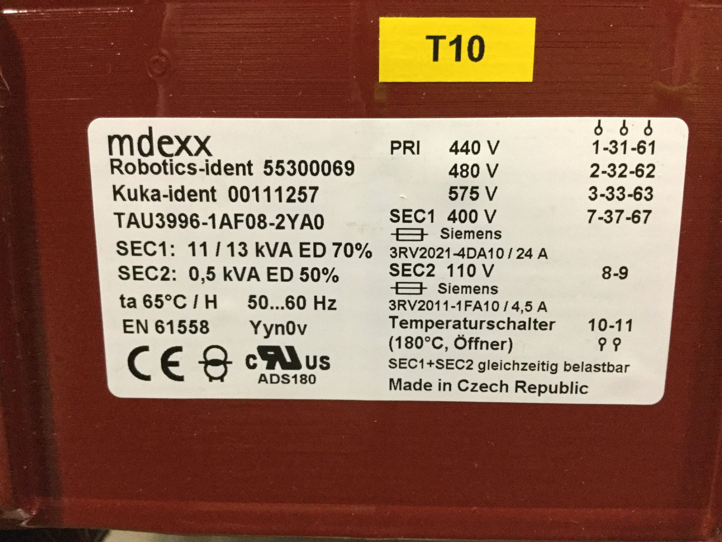 New – Open box Kuka 111-257 Isolation Transformer 13kVA 440/480/575V 3-PH IN, 400/110V 24A OUT