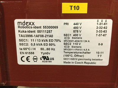 New – Open box Kuka 111-257 Isolation Transformer 13kVA 440/480/575V 3-PH IN, 400/110V 24A OUT