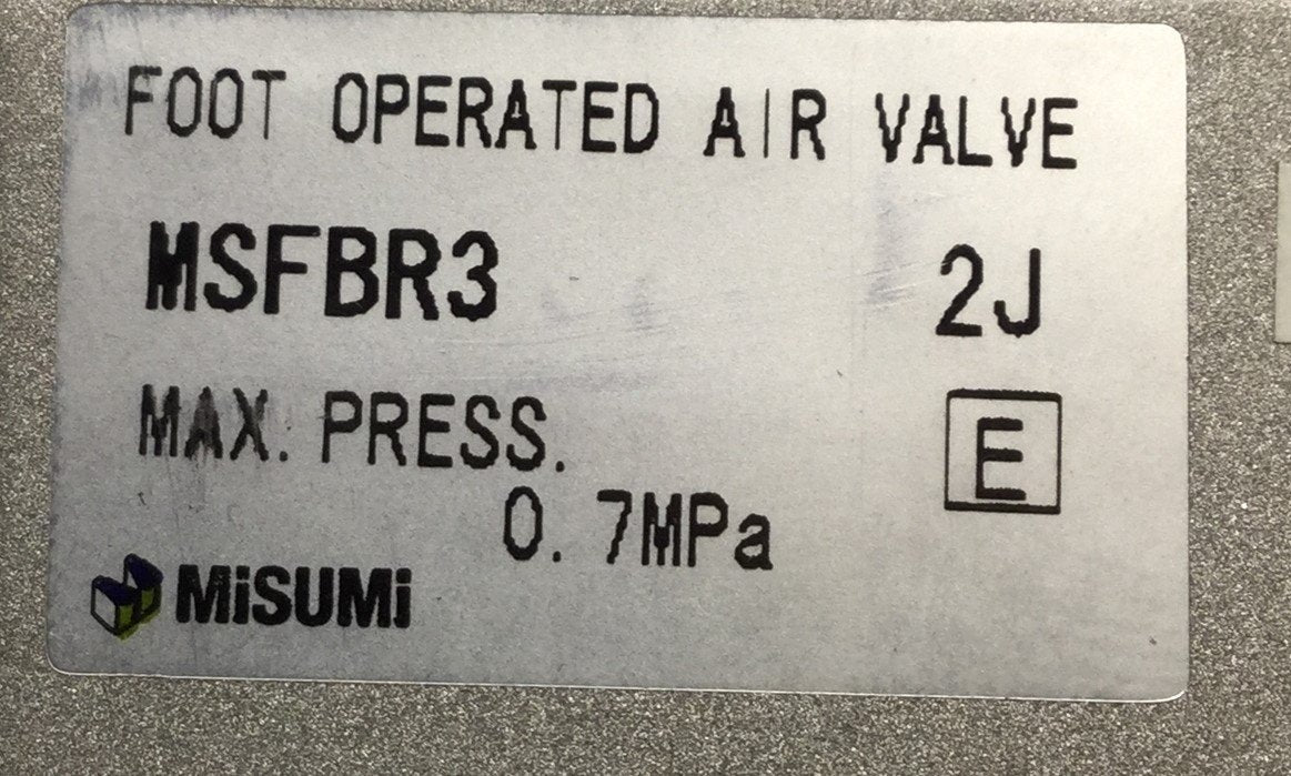 Used MISUMI MSFBR3 Foot Operated Air Valve, Max Pressure: 0.7MPa, Ports: 1/4" NPT