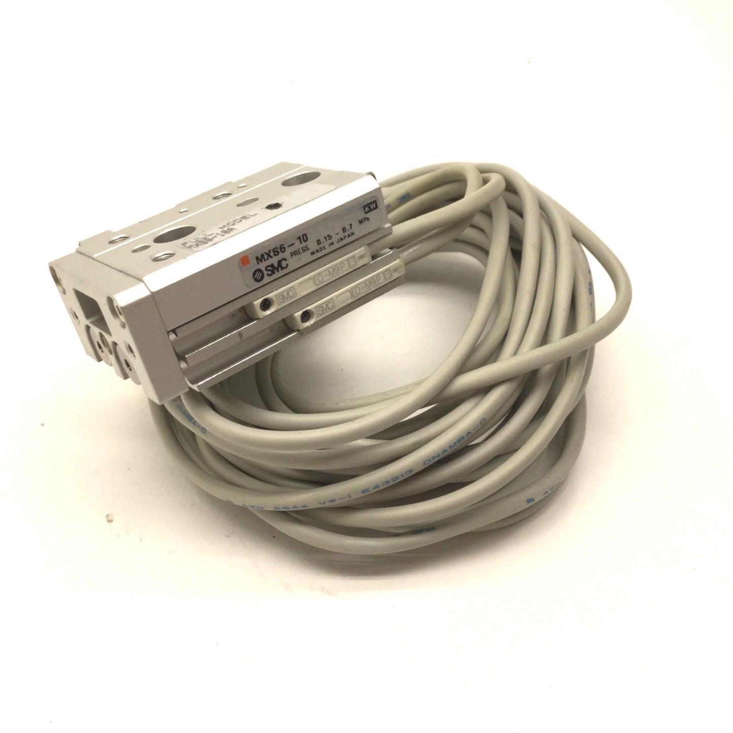 Used SMC MXS6-10 Pneumatic Slide Table Stroke: 10mm, Pressure 0.15-0.7MPa w/ 2x D-M9P