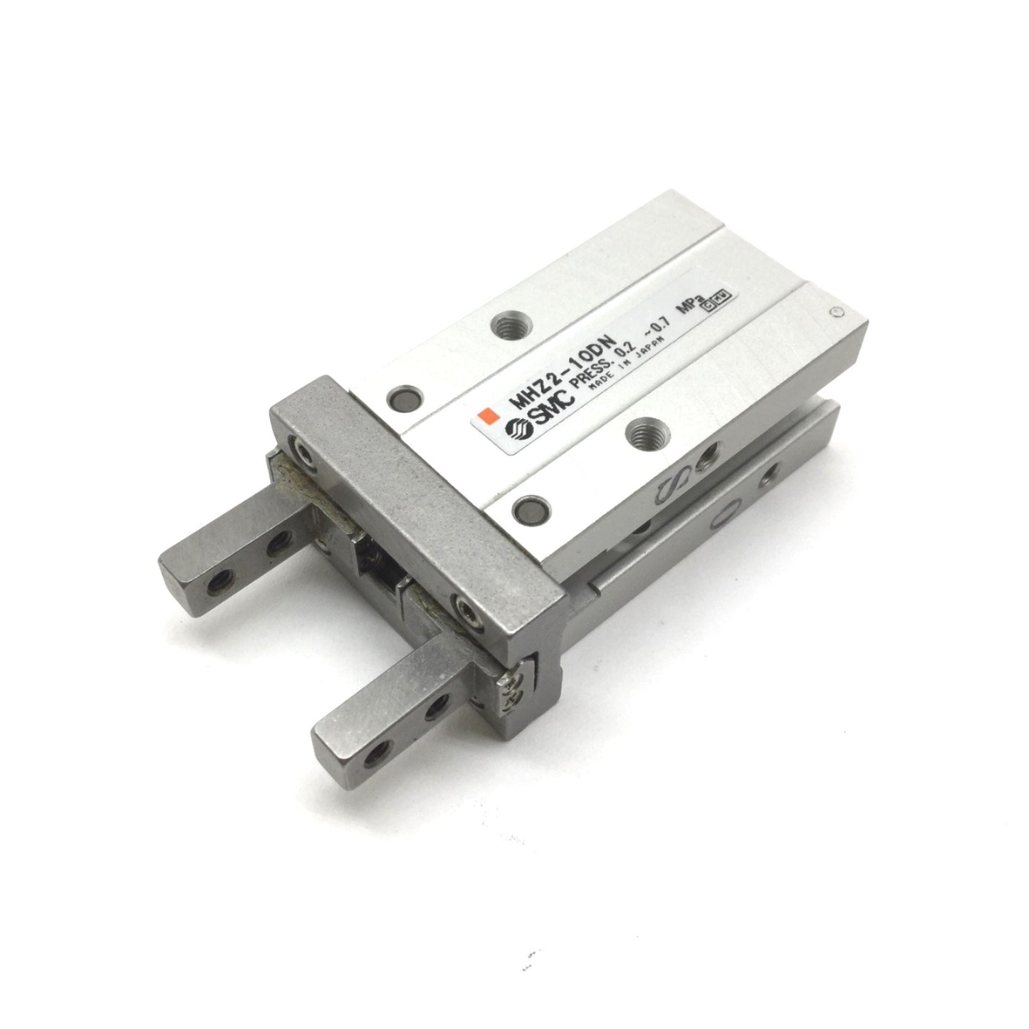 Used SMC MHZ2-10DN Pneumatic Parallel Gripper, Bore: 10mm, Stroke: 4mm, 0.2-0.7MPa