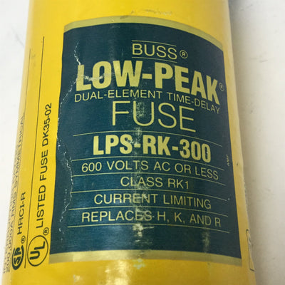 Used Bussmann LPS-RK-300 Low-Peak Dual Element Time Delay Fuse 300A, 600VAC/300VDC