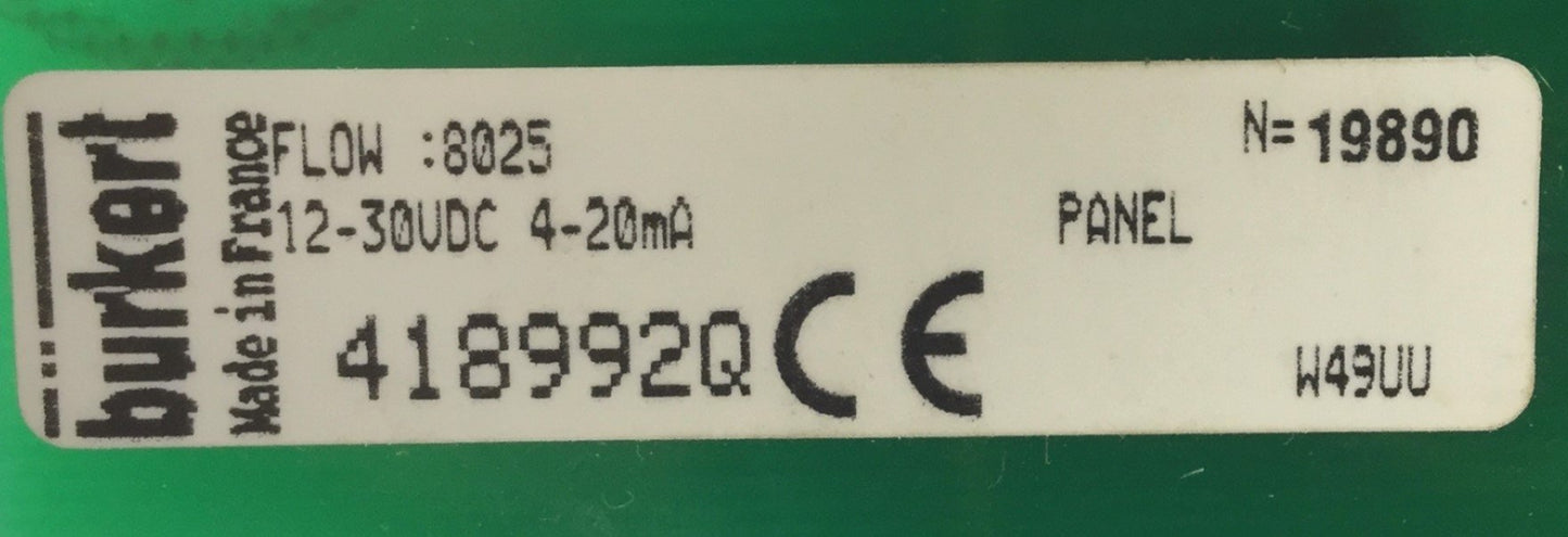 Used Burkert 8025 Easy Flow 8035 Flow Transmitter 12-30VDC 4-20mA, Range: 0.3-10 m/s