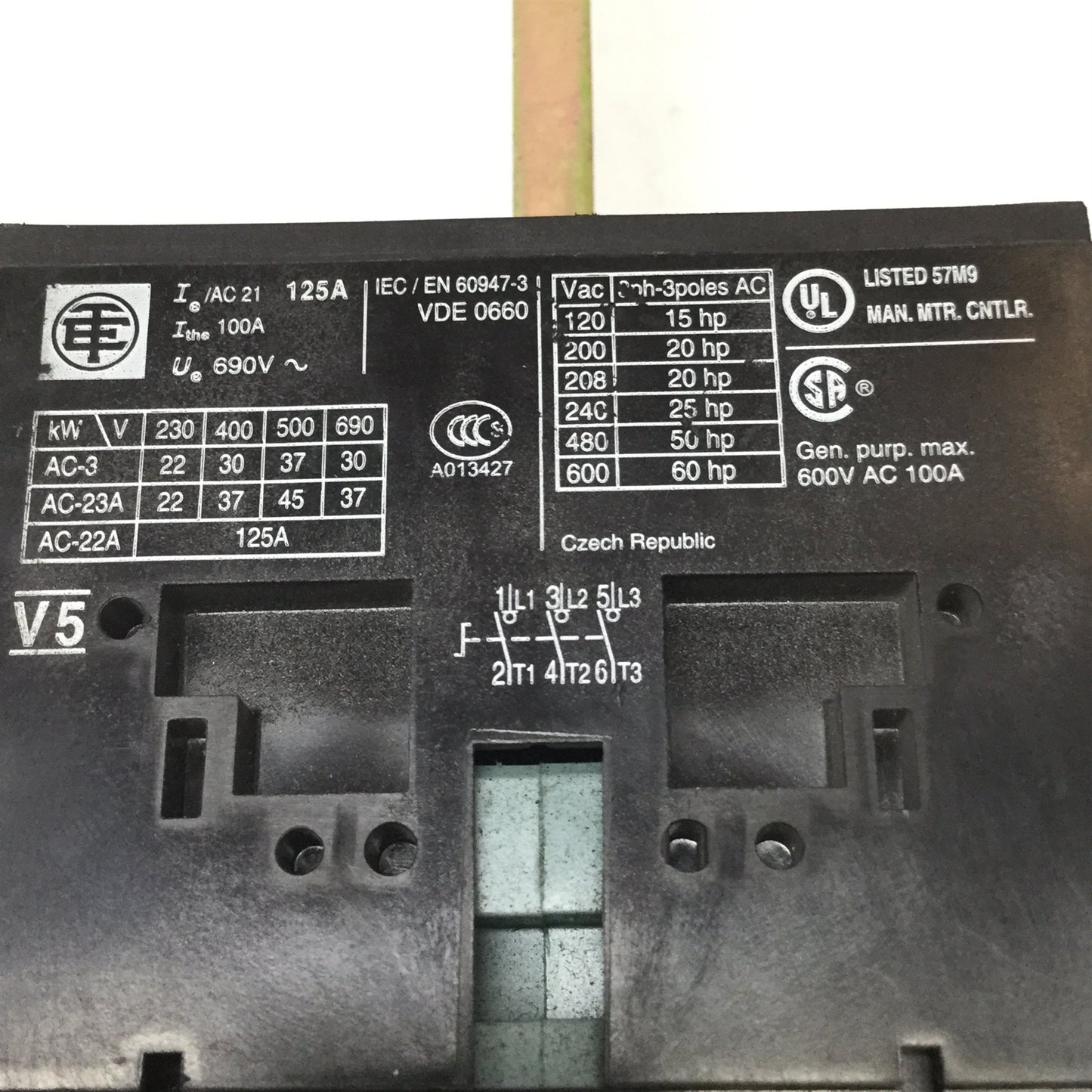 Used Telemecanique V5 TeSys VARIO Motor Disconnect Rotary Switch 3-Pole, 600VAC 100A