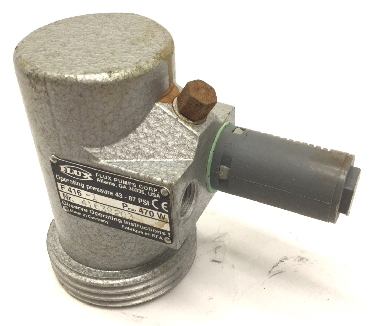 Used Flux Pumps F 416-1 Ex Explosion Proof Air Motor Operating Press: 43-87 PSI, 470W