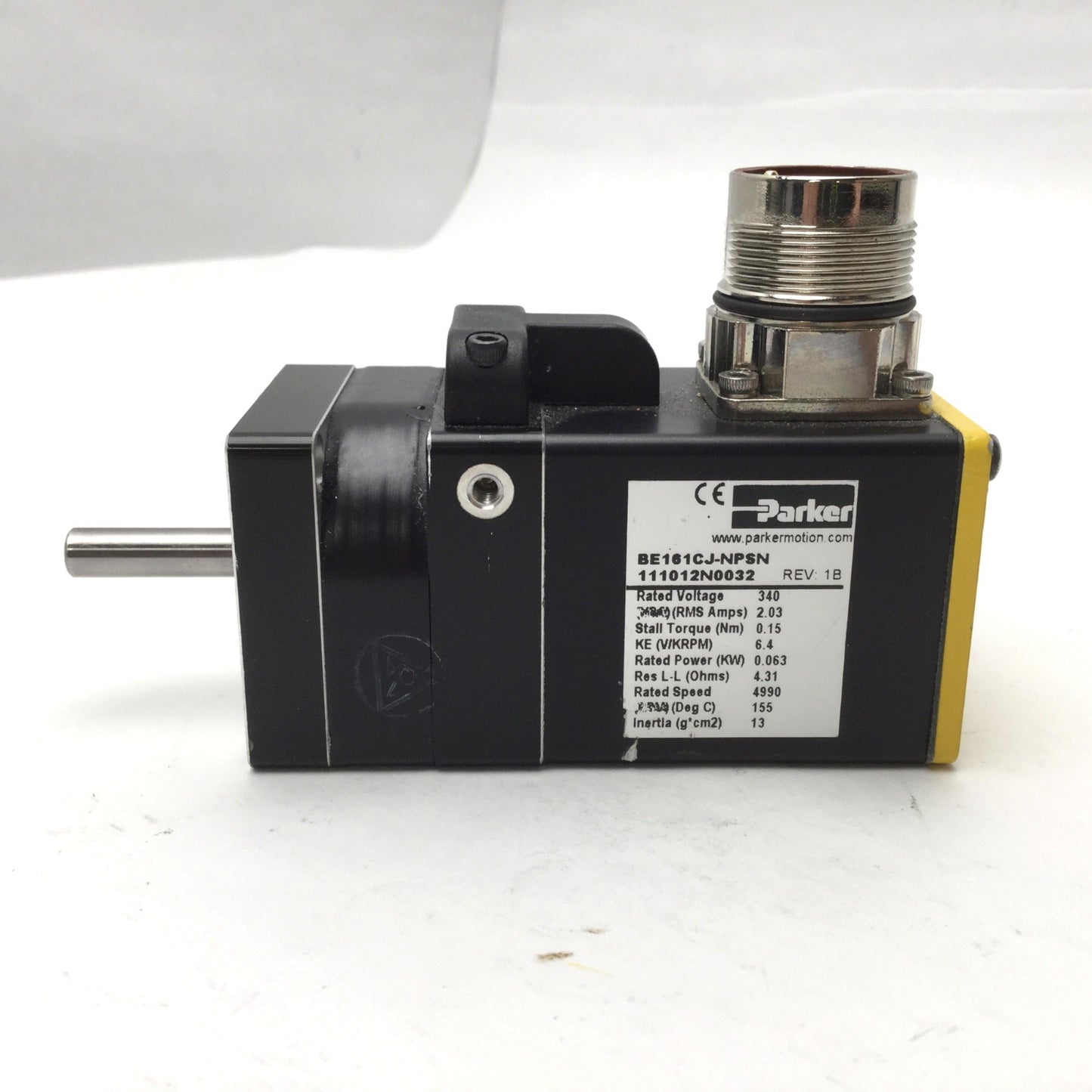 Used Parker BE161CJ-NPSN Brushless Servo Motor 340Vac 0.063Kw Rated Power 0.25" Shaft
