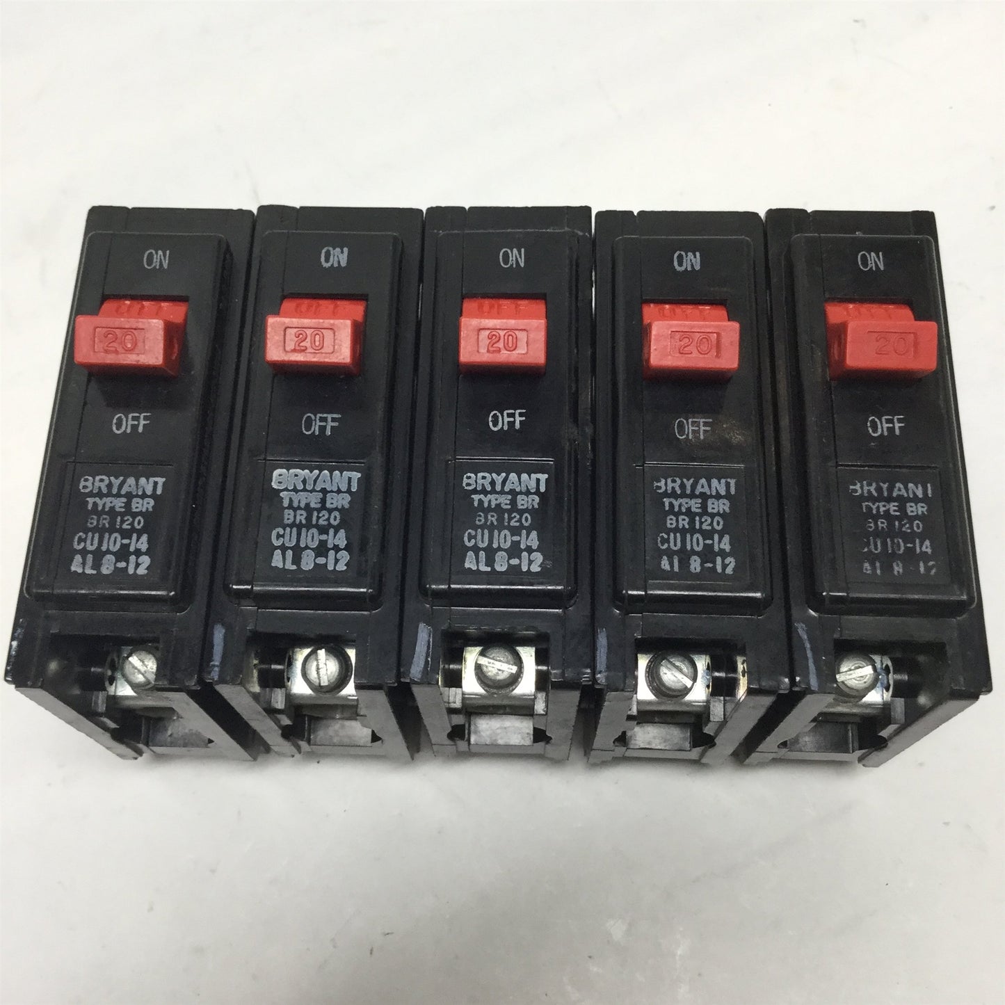 Used Lot of 5 Bryant BR120 Interchangeable Circuit Breaker, 1-Pole, 20A, 120/240VAC