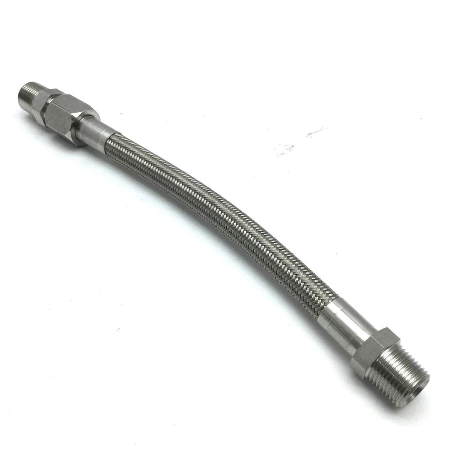 Used Parker Stainless Steel Braided Hose, 1/2" NPT to Inverted Flare L: 6.5"
