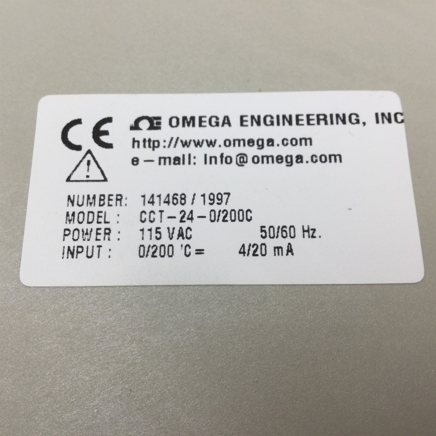 Used Omega Engineering CCT-24-0/200C Economical DIN Rail Signal Conditioner 0-200°C