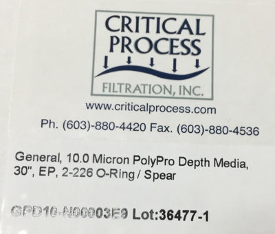New Critical Process GPD10-N00003E9 Electronic Grade 30" Filter 10 Micron