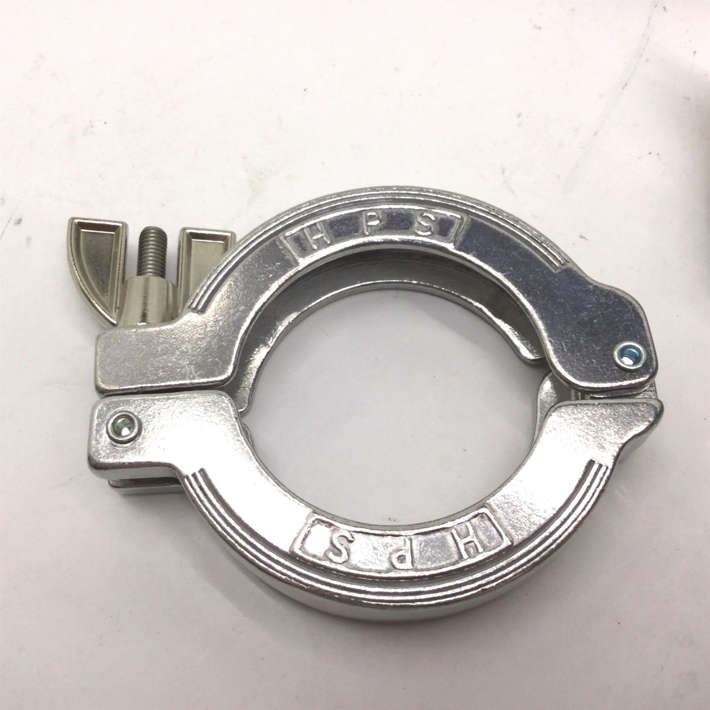 Used Lot of 4 HPS 2-1/2" Single-Pin Sanitary Wing Nut Tri Clamps, ID: 1-3/4"