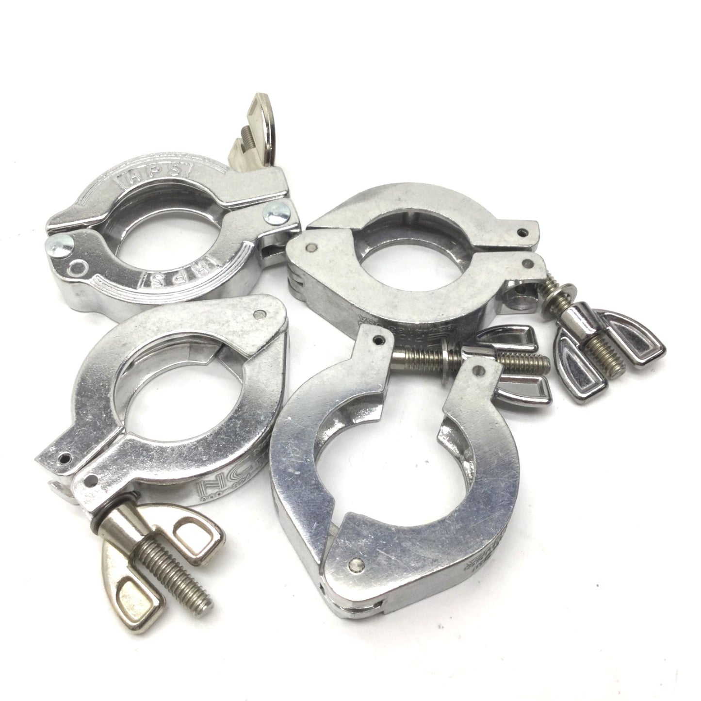 Used Lot of 7 Miscellaneous Single-Pin Vacuum Tri Clamps 3x ID: 1.75" 4x ID: 1.125"
