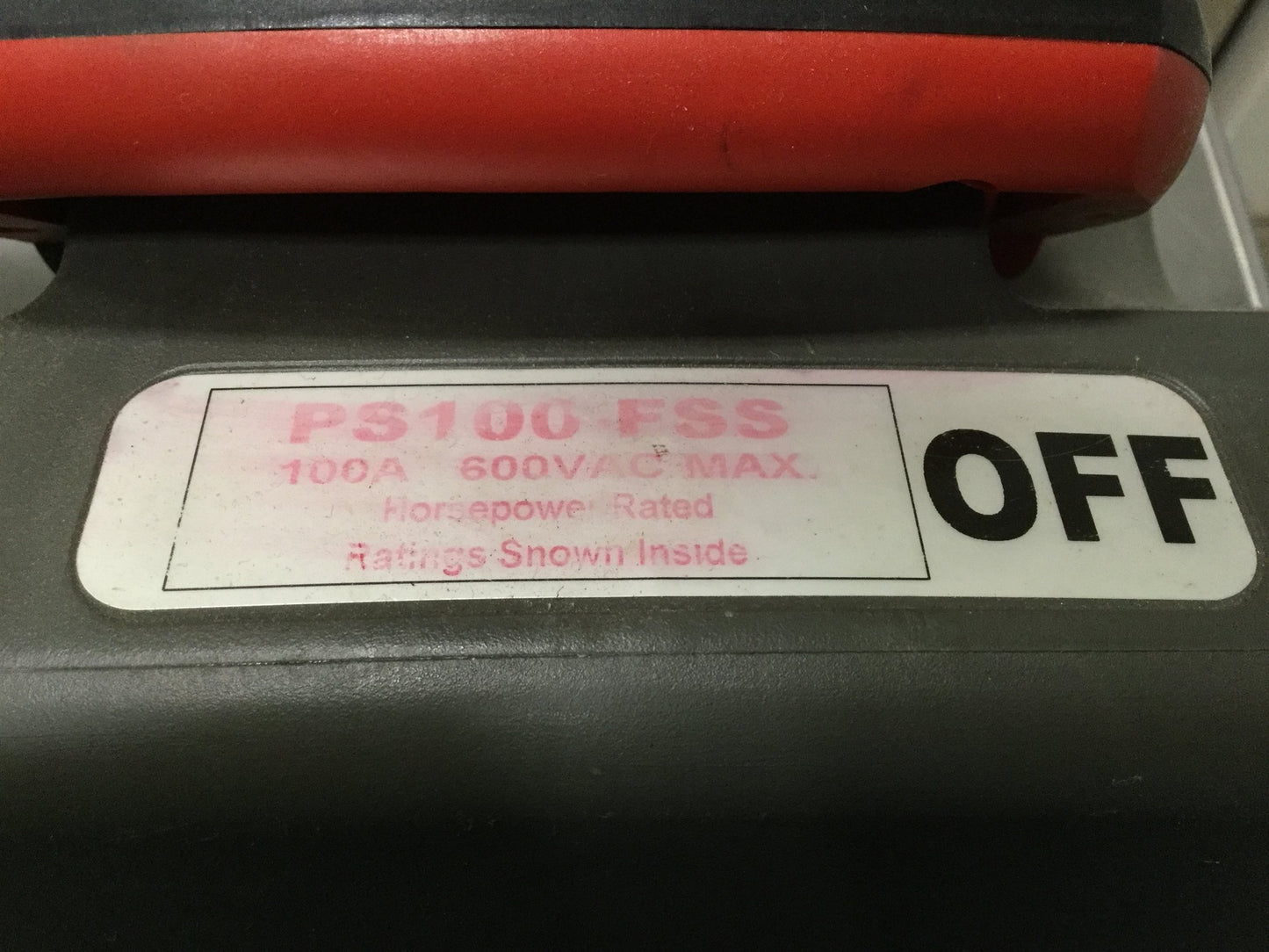 Used Pass & Seymour PS100-FSS Fused Safety Switch Voltage: 600VAC 100A *No Disconnect