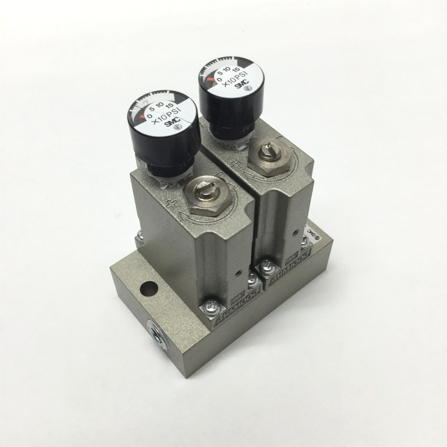 Used SMC NARM1000-2A1-N01G Pressure Regulator Manifold, 2-Station, 7-100psi w/Gauges