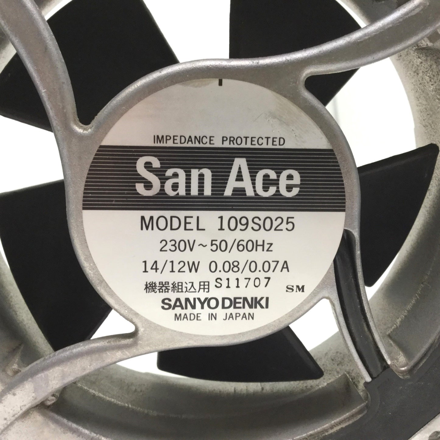 Used Sanyo Denki San Ace 109S025 120mm Aluminum Component Fan, 230V, 2700-3100 RPM