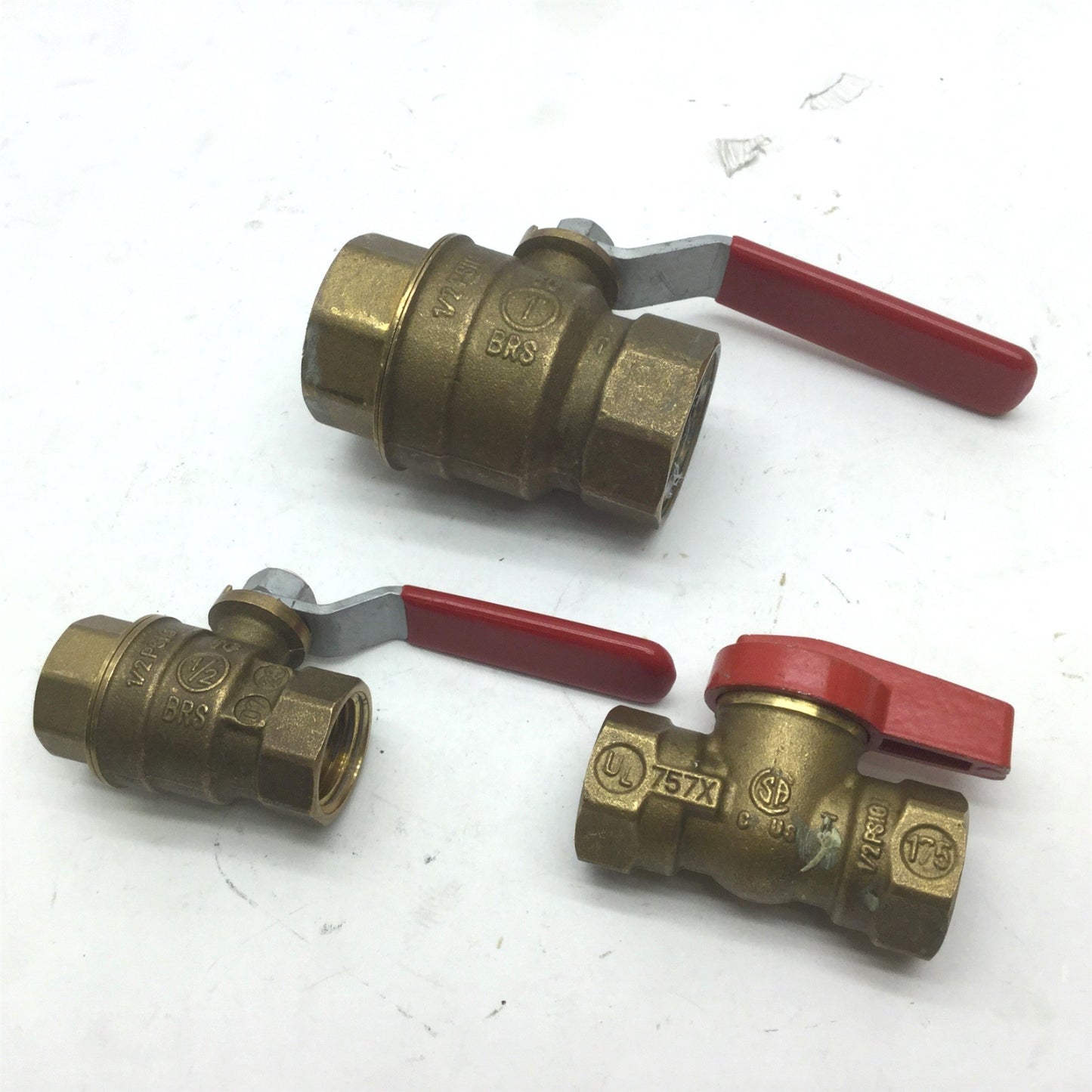 Used Lot of 3 Mueller Ball Valves Brass 2x 1/2" NPT, 1x 1" NPT