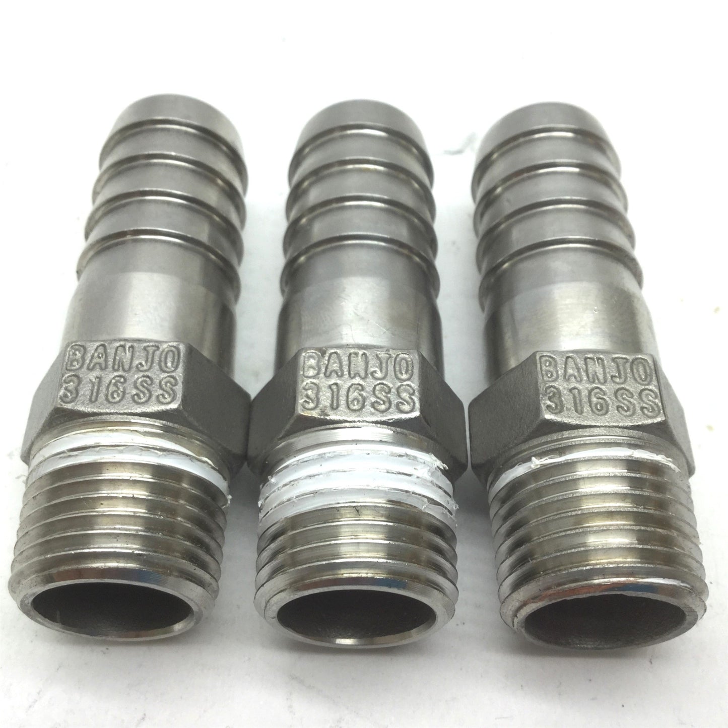 Used Lot of 3 Banjo Barb Fittings 1/2" MNPT to 3/4" Barb 316 Stainless Steel